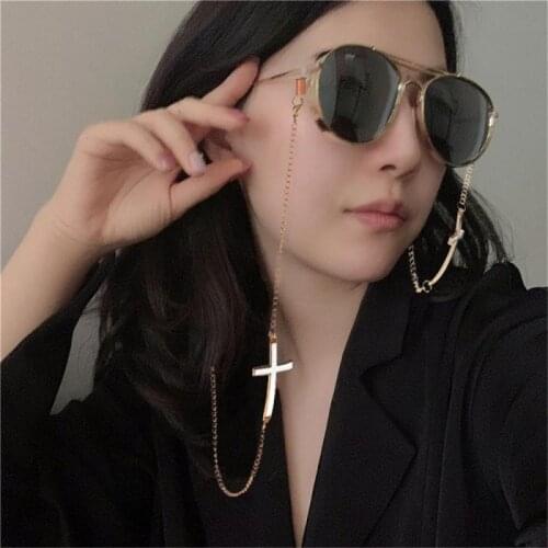 1pcs Metal Eyeglass Strap Glasses Holder Rope Cross Pendant Non-slip Women Sunglasses Necklace Mask Chain Strap Hang On Neck