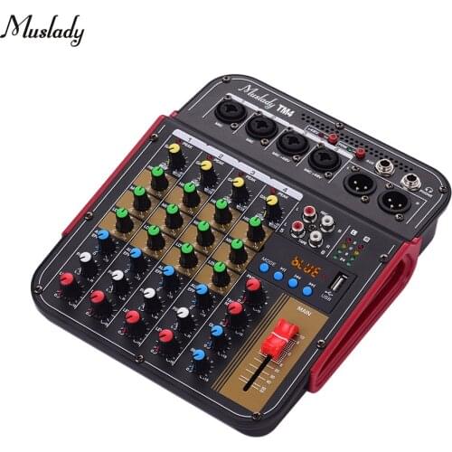 Muslady TM4 Digital 4-Channel Audio Mixer Mixing Console Built-in 48V Phantom Power with BT Function Professional Audio System
