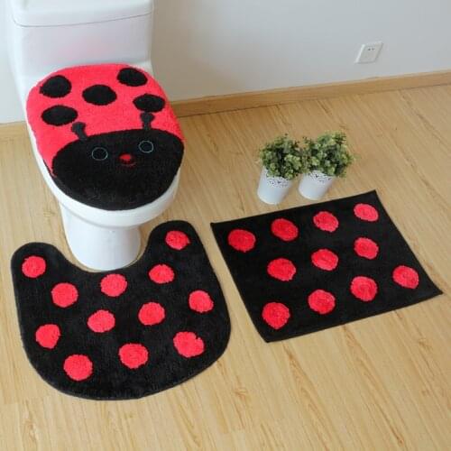 Cute Bathroom 4Pcs/Set Cartoon Toilet Set Cushion Toilet Seat Cover Soft Toilet Mat Bath Carpet
