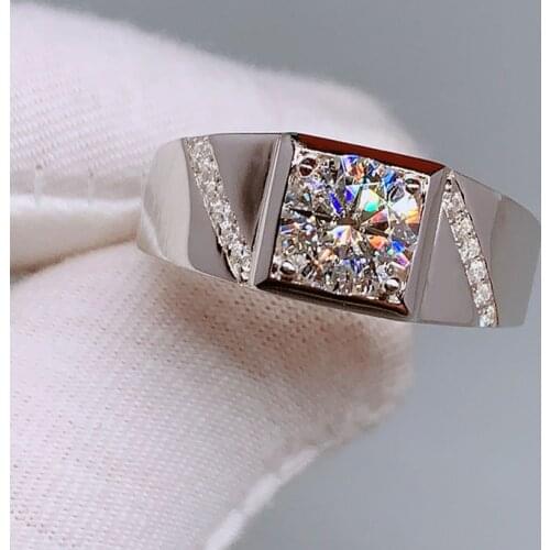 18k White Gold Moissanite men Ring 1ct Carat D Color classic Engagement Wedding ring Anniversary gift
