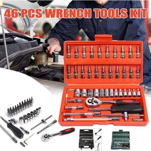46pcs Carbon Steel Combination Tool Set Wrench Socket Spanner Screwdriver Household Professional Motorcycle Car Repair Tool