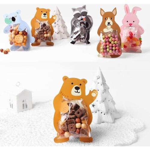 50set candy bag 5 style rabbit bear raccoon koala dog party decorate children birthday use sweet candy Gift Wrap Storage