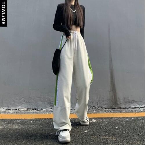 2021 New Fashion Hip Hop Men Women High Waist Wide Leg Pants Korean Streetwear Colorblock High Waist Pantaloons Man Trousers