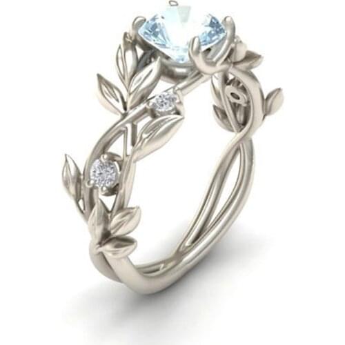 Wedding Crystal Silver Color Rings Vine Leaf Design Engagement Cubic Zircon Ring Fashion Bijoux For Women Ladies Jewelry Gifts