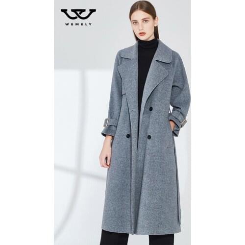 Double sided cashmere coat womens middle and long style 2021 autumn and winter new double row button over knee woolen coat