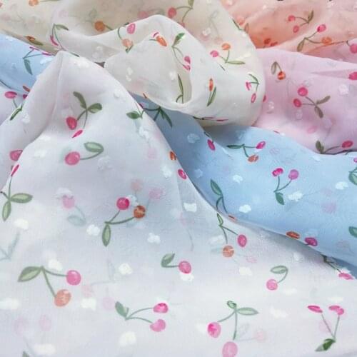 Cosplay Dress Chiffon Swissdot cherry Printed Soft dress fabric swiss dot Tilda craft fabric dress material