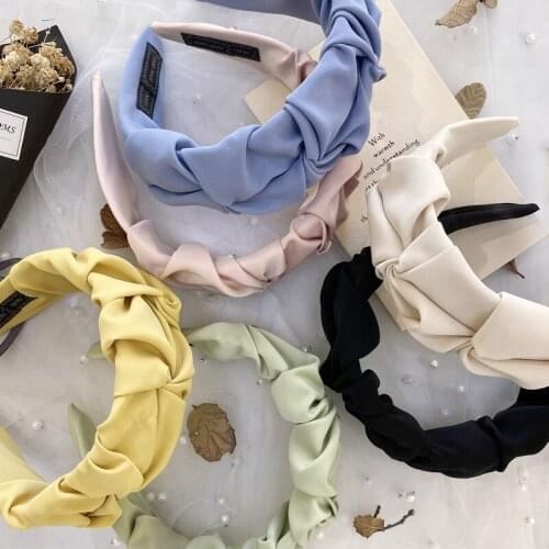 Wide-brimmed Knotted Face-washing Headband Simple Hairband Korean-style Pleated Candy Solid Color Fabric Fashion Women Headdress