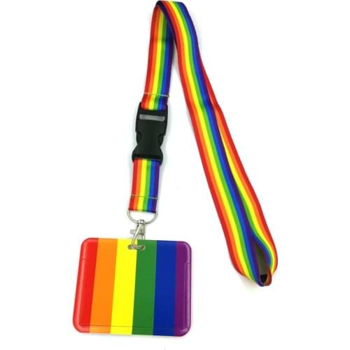 Homosexuality Rainbow Color Anime Lanyard Badge Holder ID Card Lanyards Mobile Phone Rope Key Lanyard Neck Straps Keychain Key