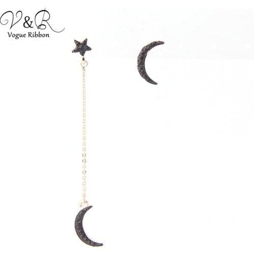 Post Mismatch Earring Moon Star And Moon Ear Liner Jet Rhinestone Stud Earrings