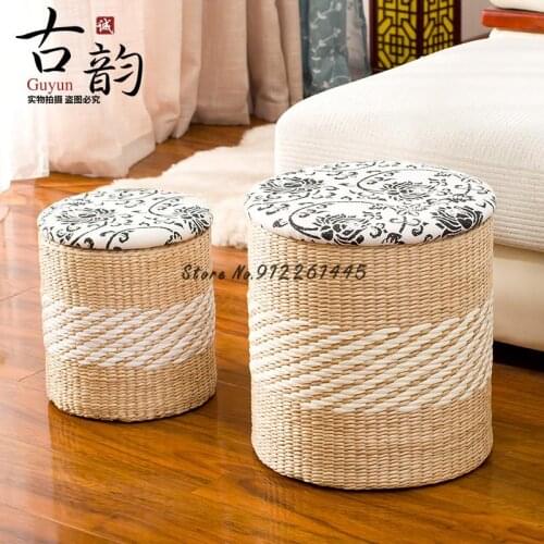 Straw storage stool changing shoe stool can sit in storage box stool sitting stool rectangular sofa storage stool storage stool