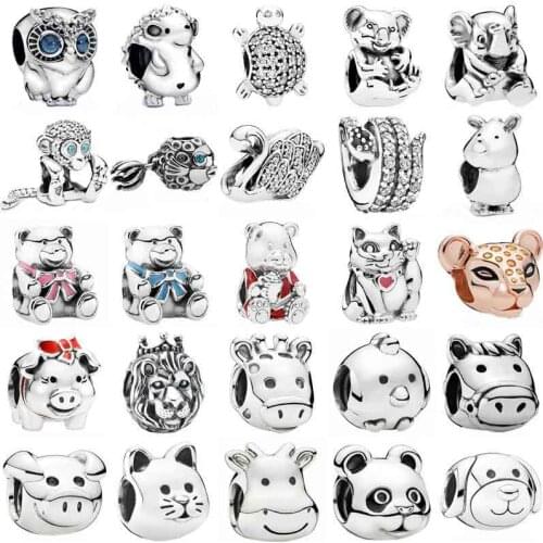 Sparkling Owl Monkey Splash Fish Sea Turtle Baby Bear Elephant Charm 925 Sterling Silver Beads Fit pan Bracelet DIY Jewelry