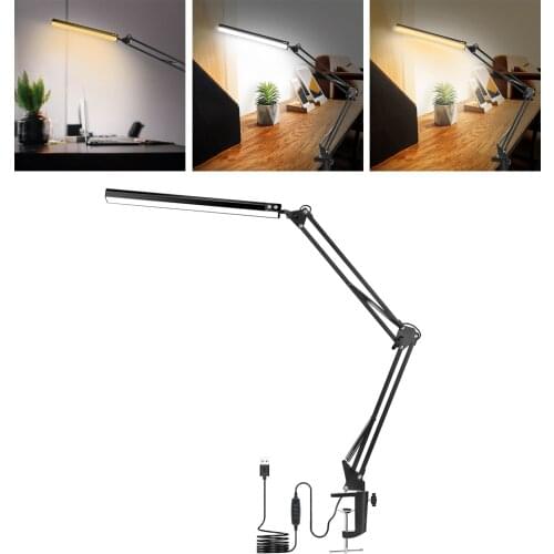 LED Desk Lamp With Clamp 3 Color Modes Architect Modern Swing Arm Desk Light Dimmable Eye-Care Table Light Home Office Table 10W
