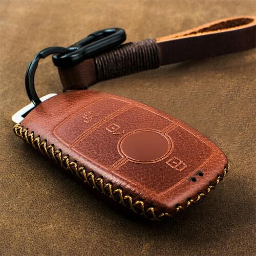 Genuine Leather Car Smart Key Fob Cover Case Keychain For Mercedes Benz E Class E300 E400 E63 W213 S Class S63 S65 Car Styling