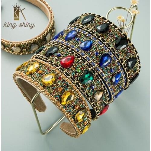 Vintage Baroque Multi Color Crystal Designer Headband Elegant Full Rhinestone Inlaided Long Chain Hairband Girls Party Headpiece