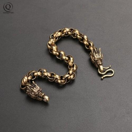 Vintage Brass Dragon Bracelet Jewelry Fashion Accessories Punk Men Link Chain Wristband Cuff Bracelets For Women Bangles Jewelry