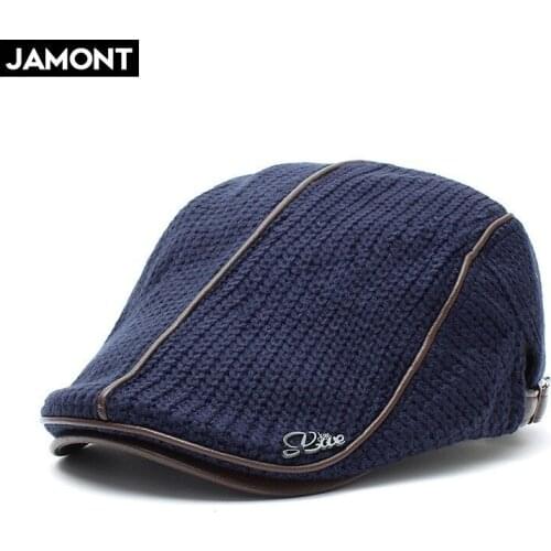Jamont High Quality English Style Winter Woolen Elderly Men Cap Thick Warm Beret Hat Classic Design Vintage Visor Cap Snapback