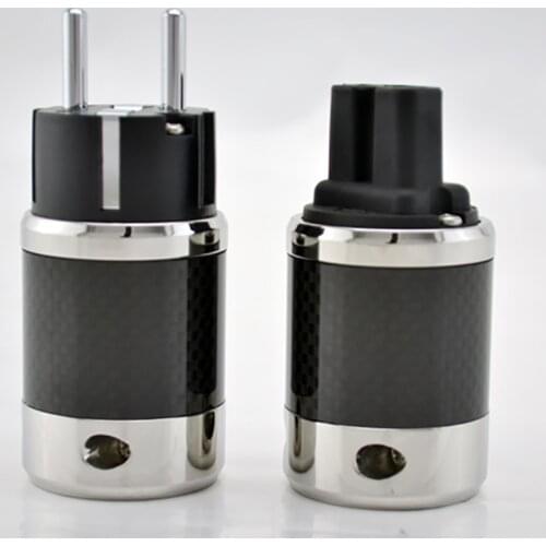 Pair Hi-end Carbon Fiber Rhodium Plated AC Power cable IEC female connector Hifi 2 pins EU EUR schuko power Plug socket