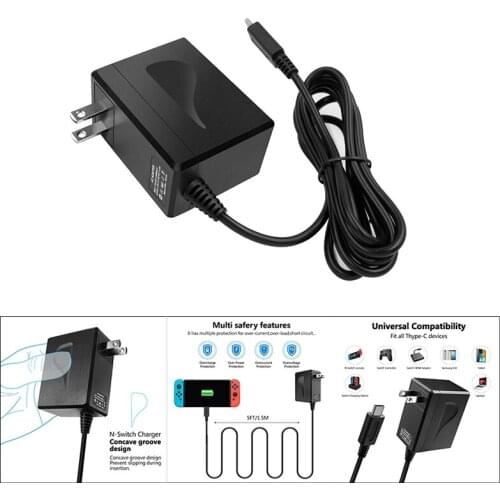Charger for Nintendo Switch, AC Adapter for Nintendo Switch Fast Travel Wall Charger with 5FT USB Type C Cable