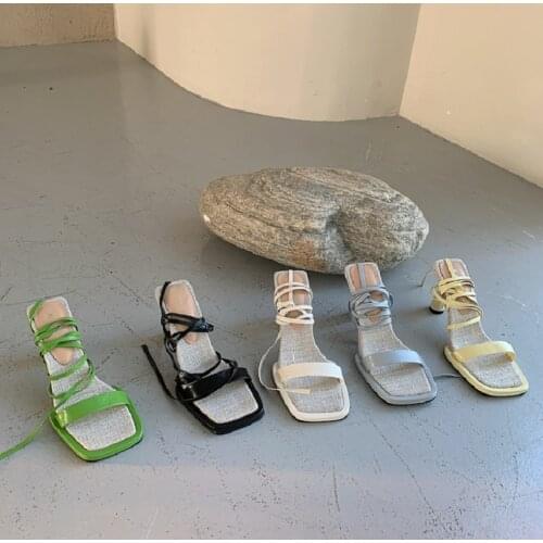 New Roman Style Open Toe Cross Strap Square Toe Solid Color Ladies Sandals Summer Elegant Sexy Temperament High Heels