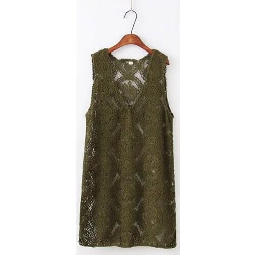 Summer Women Sexy Waistcoat Sleeveless Lace Patchwork Hollow Out V Neck Solid Color Coat Female Simple Outwear