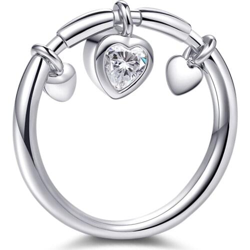Womens Fashion Silver Plated Heart Shape Pendant Rings Bridal Rings Wedding Jewelry Rose Gold Color Zircon Crystal Rings Gifts