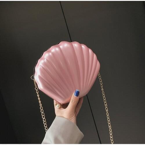 New Fashion Brand PVC Crossbody Bag Design Sweet Shell Chain Shoulder Bag Clutch Bag Girls Messenger Bag Handbag