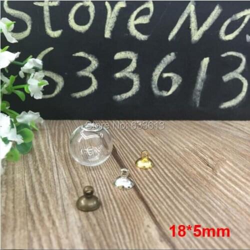 Free ship!!! 30sets/lot 18mmx5mm(opening) round galss ball, glass bubble & 8mm cap with ring set DIY Glass bottle vial pendant