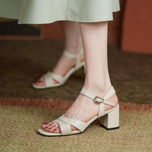High Sandals Female Pump New Fashion Buckle Strap Soft PU Thick Heel Solid Party Women Pumps Sandals Plus Size 31-43