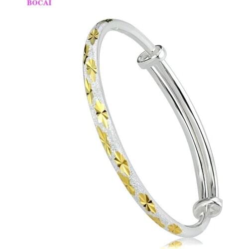 BOCAI 100% S999 Sterling Silver Bangle Fashion Classic All Stars Color Bracelet Pure Argentum Jewelry Valentines Gift For Women