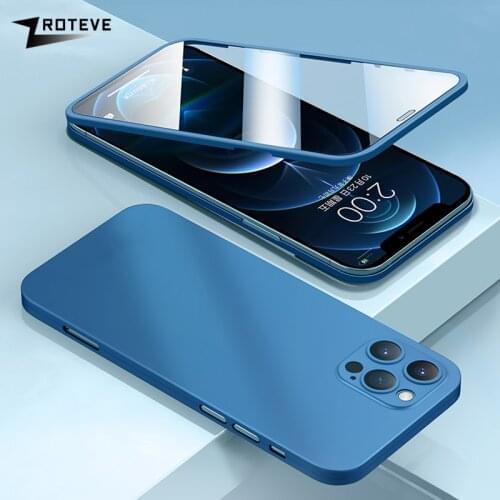 Zroteve 360 Full Cover For iPhone 12 11 Pro Max Mini Coque Tempered Glass+PC Back Cover For Apple iPhone X XR XS Max Phone Case