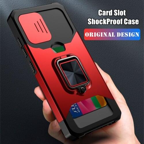 Slide Window Card Slot Armor Shell Case For Samsung Galaxy S21 Plus Note 20 Ultra A52 A72 A32 A12 M12 Stand Magnet Case Cover