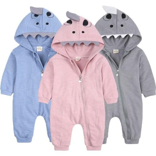 New Spring Autumn Pure Cotton Baby Boys And Girls Rompers Toddler Cute Dinosaur Style Hooded Clothes For Kids Children Present