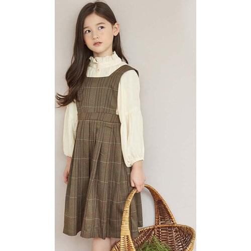 Children Elegant Sweet Plaid Dress Baby Girls Two Pieces Shirt Dresses 2021 Patchwork Knee-Length Princess Dress Kids Clothing