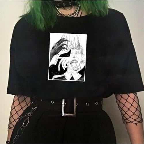 Summer Female T Shirt Women T-shirt Black Punk Clothes Tops Sadness Demon Girls Aesthetic Tshirt Clothes thetic Shirt Vintage
