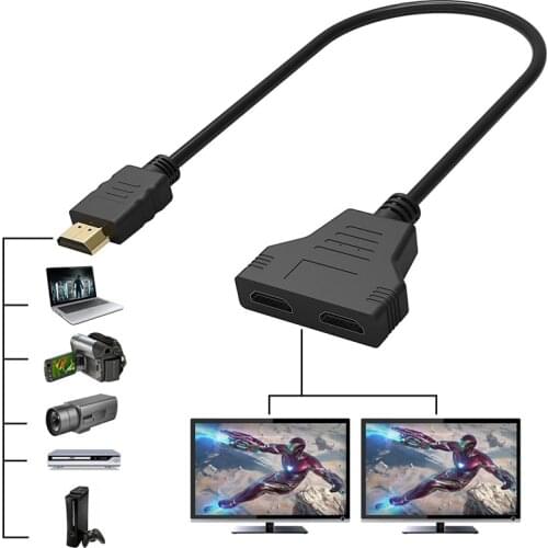 HDMI 1x2 1080P HDMI Splitter CableHDMI to HDMI 1 Male to 2 Female 1 In 2 Out Splitter Cable Adapter Converter for Projector HDTV
