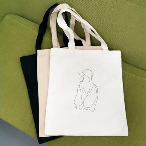 Young Ladies Handbags Line Drawing Print Cloth Canvas Tote Bag Travel Women Eco Reusable Shoulder Shopper Bags School Style