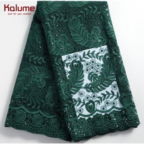 Kalume African Lace Fabric Green French Milk Silk Lace Fabric With Sequins Nigerian Tulle Lace Fabric For Party Grments 2253