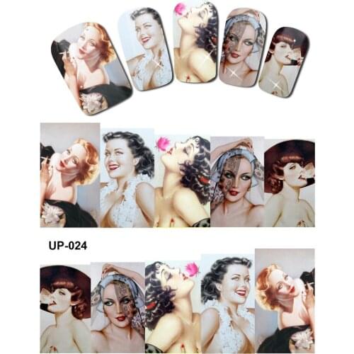 UPRETTEGO NAIL ART BEAUTY TATTOO WATER TRANSFER DECAL SLIDER BEACH FASHION SHOW POP SEXY LADY PORTRAIT OIL PAINTING UP019-024
