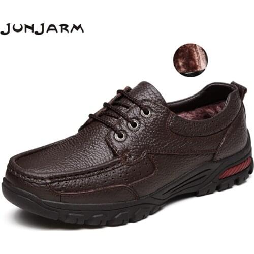 JUNJARM Plus Size Winter Men Sneakers Genuine Leather Winter Warm Plush Men Casual Shoes Outdoor Men Snow Shoes
