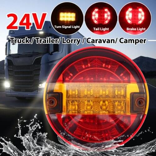 24V 20LED 5.5inch Round Tail Light Rear Brake Stop Light Turn Signal Lamp Car Truck Lorry Van Trailer Caravan Vehicles Red Amber
