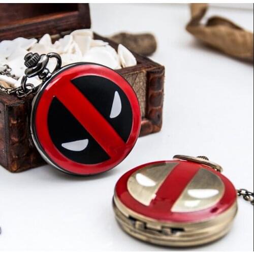 Cool Fashion Deadpool Theme Pocket Watch With Black Bronze Chian Necklace Best Gift To Children 20pcs/lot