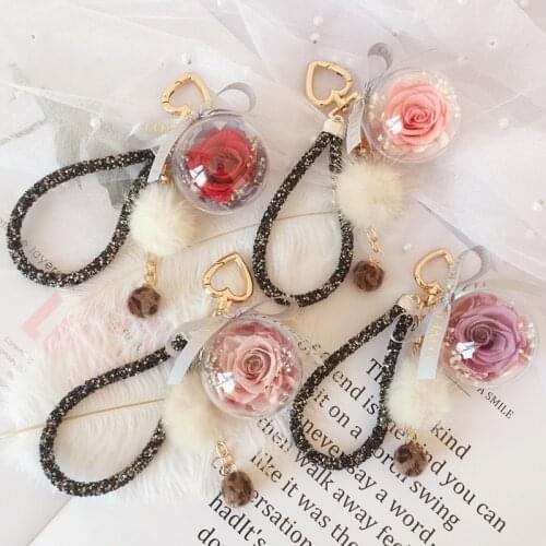 Fashion Creative Ball Rose Flower Gift Keychain Trend Personality Wild Bow Pendant Couple Love Gift Bag Mobile Phone Pendant