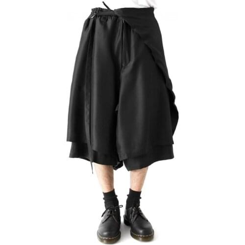 Mens Plus Size Pants Casual Cropped Trousers Double-layer Stitching Deconstructed Loose Skirt Pants Samurai Pants Hip Hop