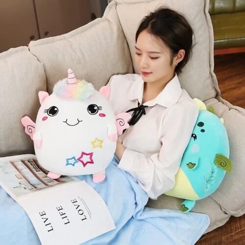 Soft Blanket Colorful Stuffed Animal 3 In 1 Pillow with Blanket Kawaii Plush Dinosaur Unicorn Elephant Cat Toy for Children