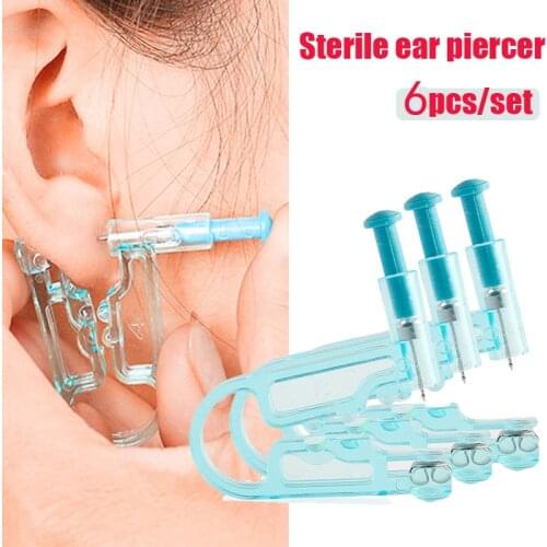 6pcs/Set Ear Piercing Gun Kit Asepsis Disposable Healthy Safety Earring Piercer Tool Machine Set Studs Fashion Body Jewelry