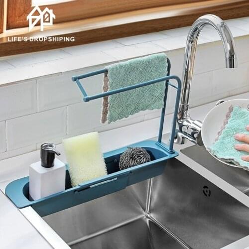 Hot sale Kitchen Sink Organizer Telescopic Dish Drainer Board Cutlery Rack Kitchen Accessories Storage Organization Basket Tool