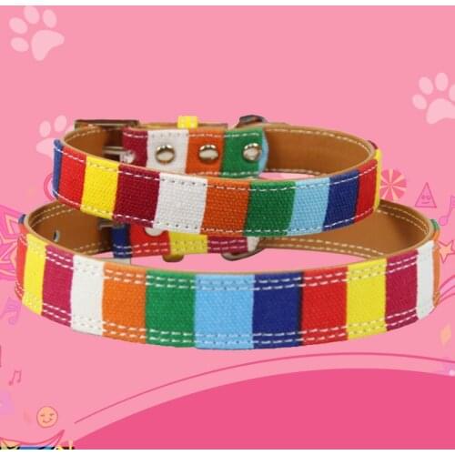 Colorful Stripes Dog Collar Exquisite Adjustable Buckle Dog Puppy Pet Collars Fashion Collar Perro Collier Chien Collare
