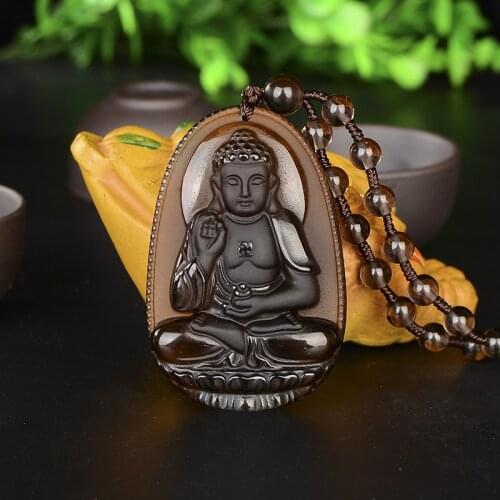 Buddha Guardian Gods Pendant Necklace Women Men Synthetic Ice Species Obsidian Carved Buddha Lucky Amulet Necklace Jewelry