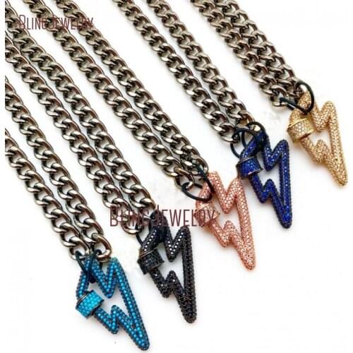 Lightning Boltlock Necklace Turquoises Micro Pave Screw Clasp Carabiner Lock Necklace Gunmetal Chain Necklace NM29007