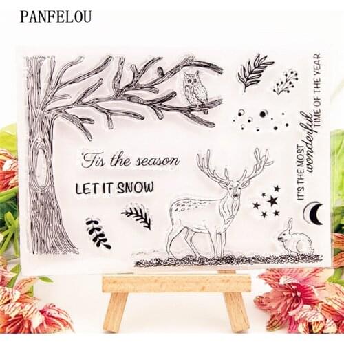 PANFELOU Deer wreath bow Transparent Silicone Rubber Clear Stamps cartoon Scrapbooking/DIY Easter New year 15.5x11 album